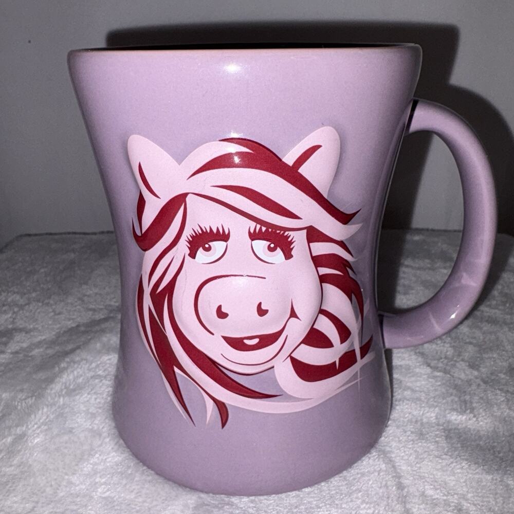 Disney Miss Piggy Muppets Pink Large Embossed 3D Purple Vintage Rare Mug
